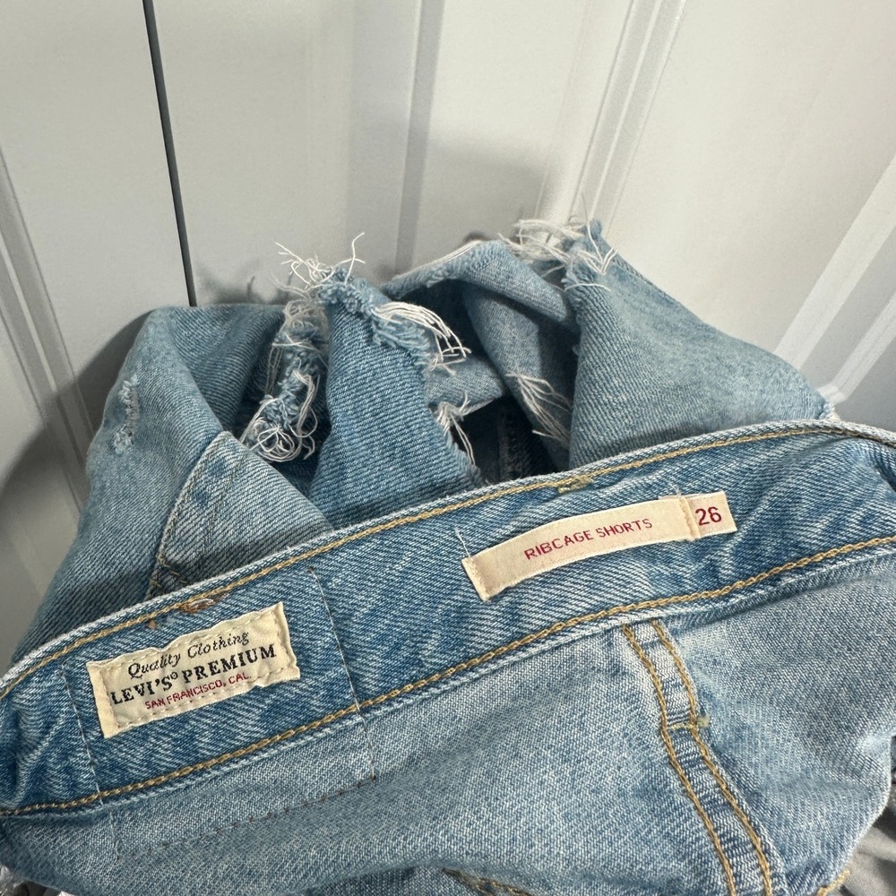 Levi's Light Blue Distressed High-Rise Jean Shorts - Picture 3 of 4